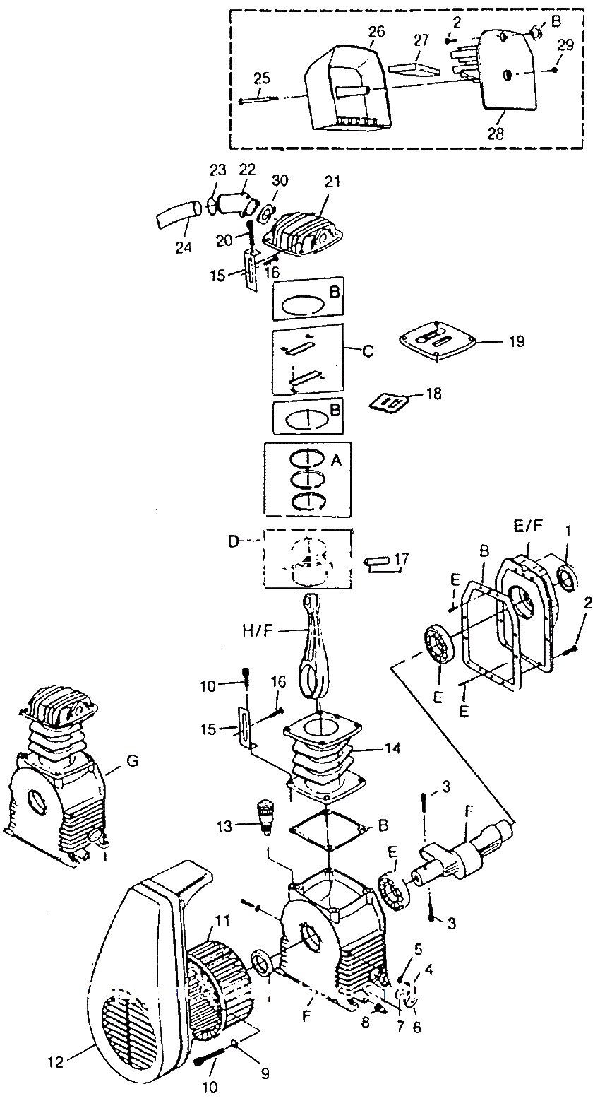 Pump Parts Diagram and Parts List for EX7013  Campbell Hausfeld Compressor